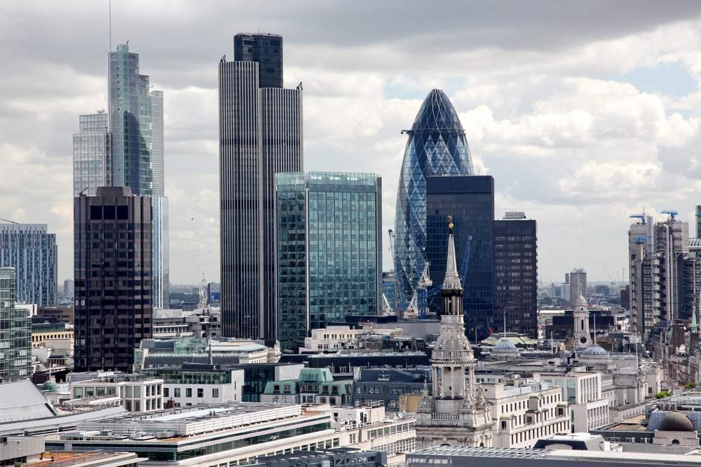 Financial center in london blend stock photos