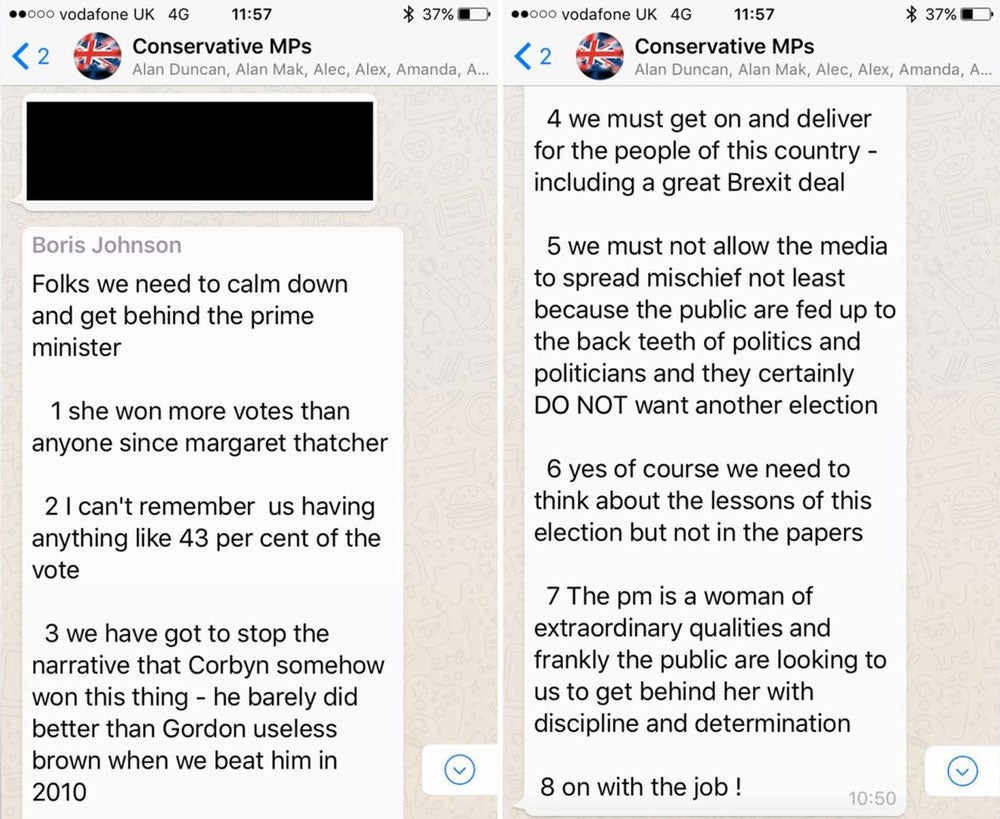 Boris Johnson WhatsApp Westminster